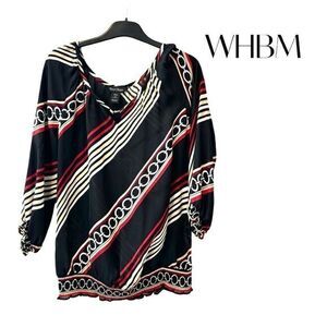 WHBM Women's Black/Red Silk Sheer 3/4 Sleeve Blouse Sz S EUC